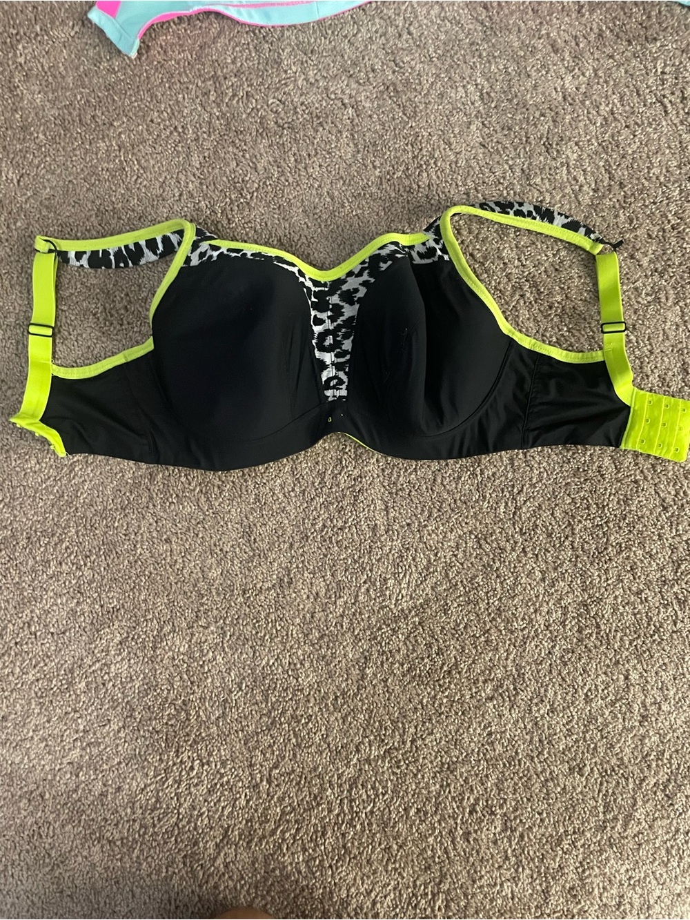 Panache Black Bra with Neon Yellow Trim and Leopard Panel